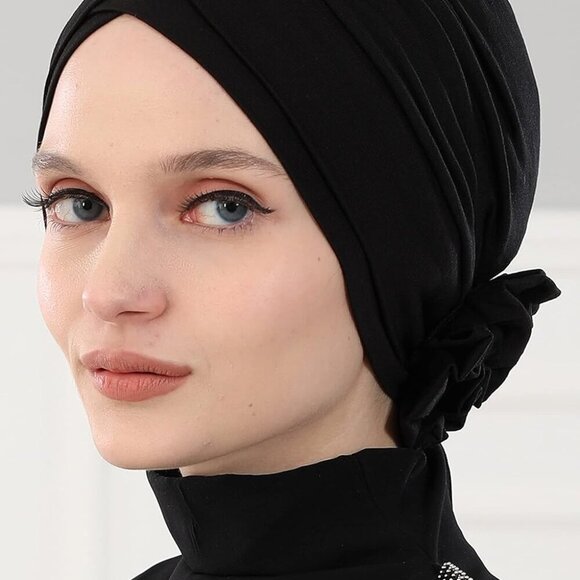 Instant Turban Head Wraps for Women Cotton Hijab Chemo Scarves Black - Picture 2 of 8
